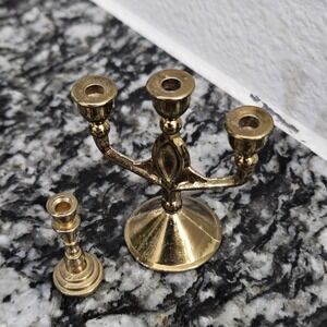 Vintage mini brass candlestick holder-set of 2 dollhouse figurine